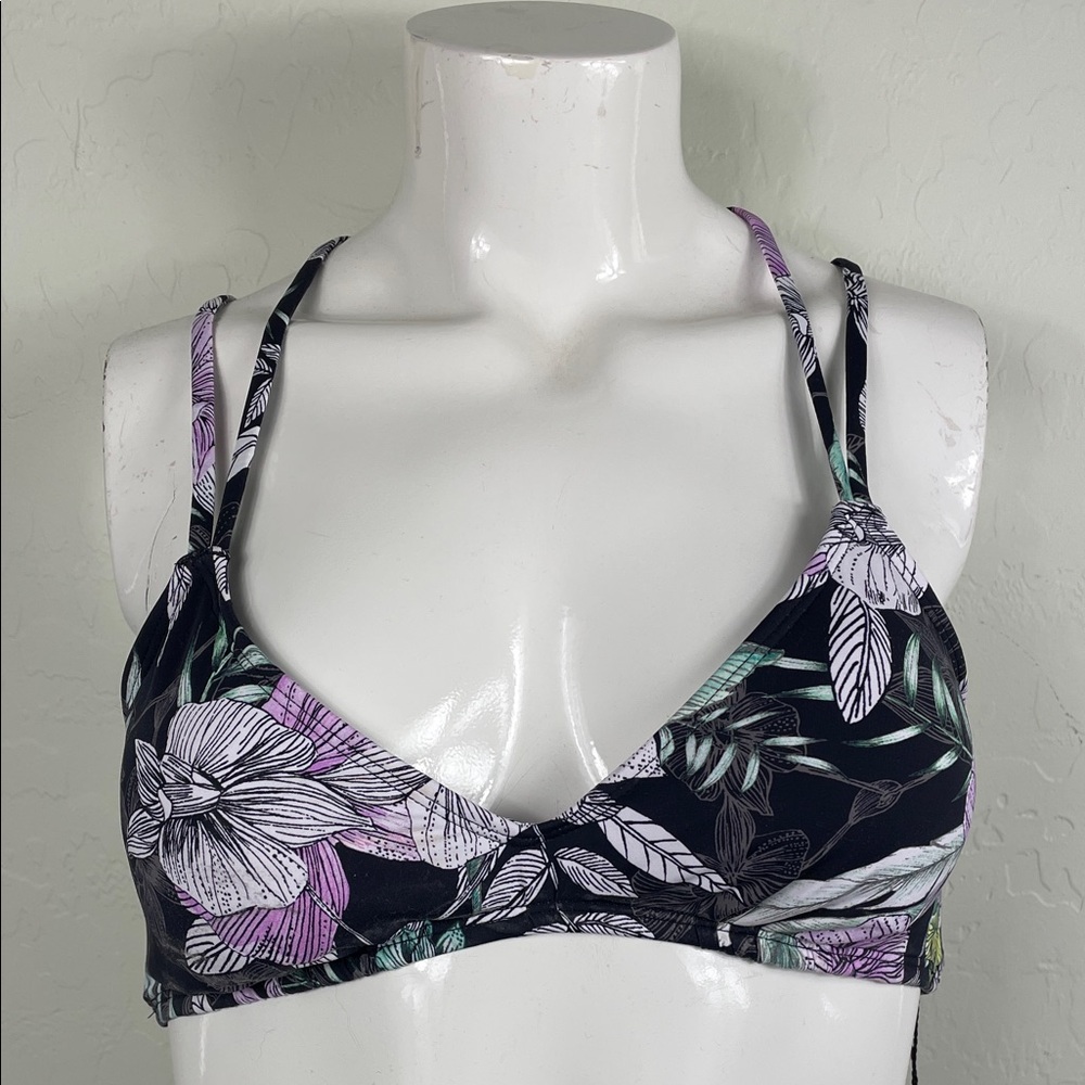 The Bikini Lab Black and Lavender Floral Bikini Top (only)